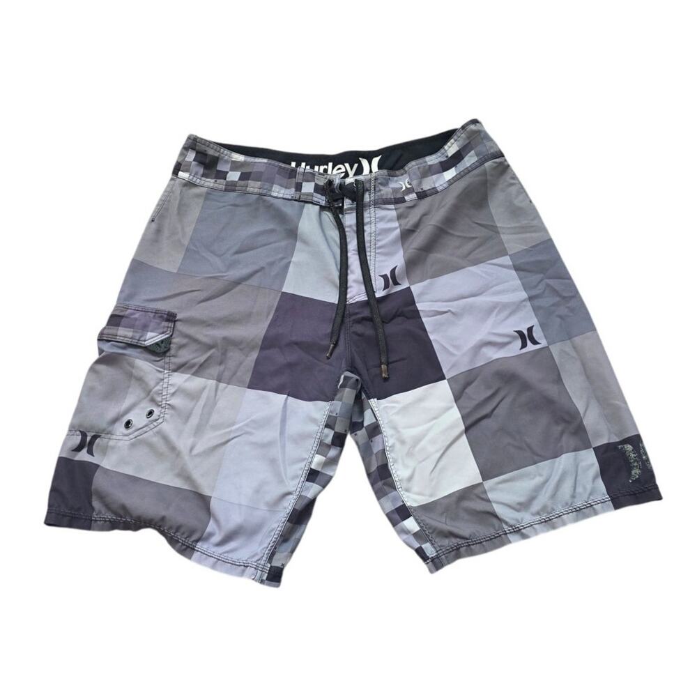 Hurley Mens Size 32 Boardshorts Patchwork Geometric Swim Shorts Gray